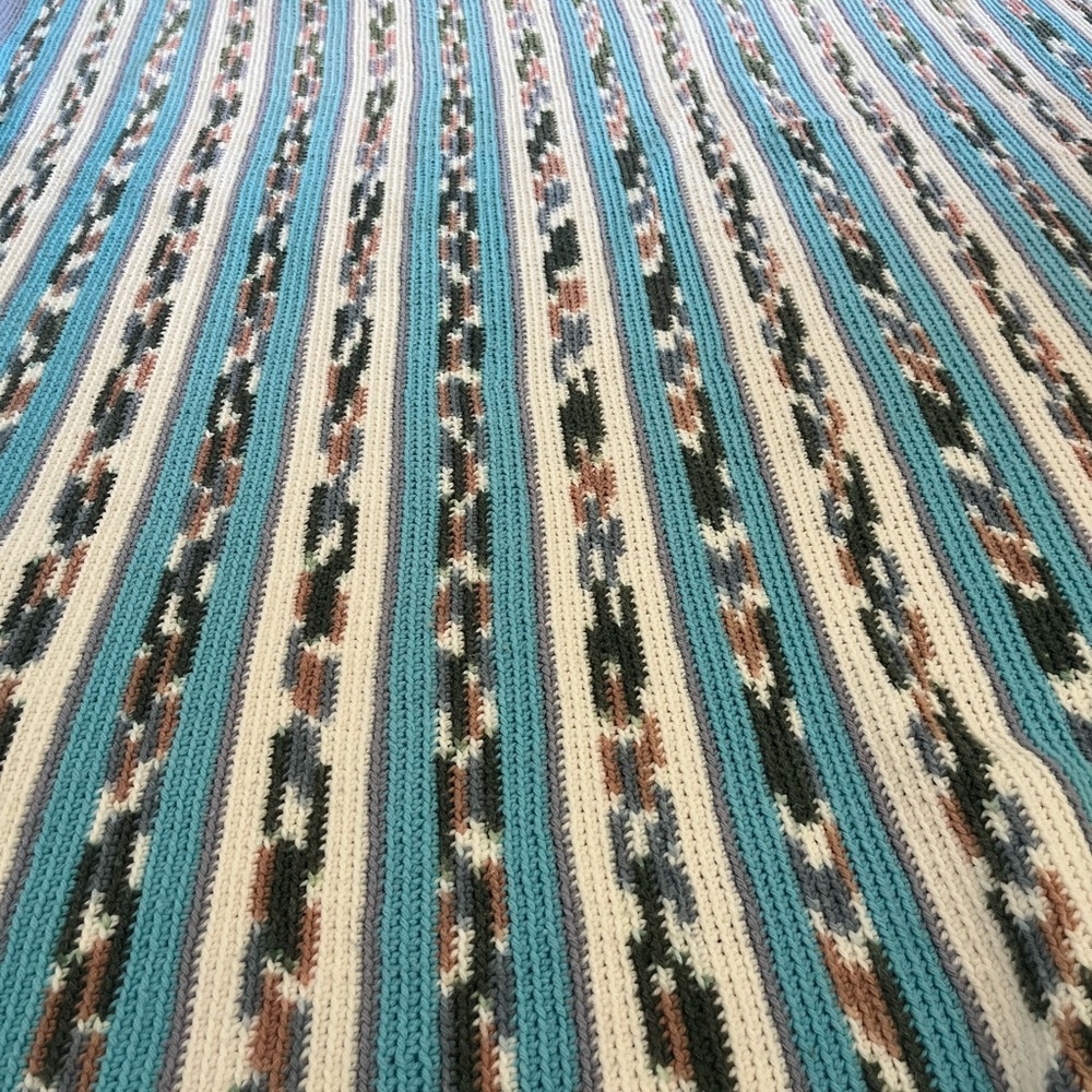 Handmade Knit Blanket Aqua & Cream